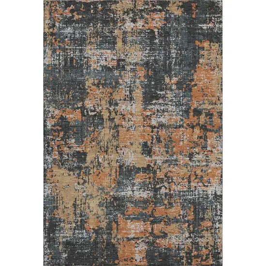 Charcoal Copper And Gray Abstract Washable Area Rug With UV Protection Photo 1