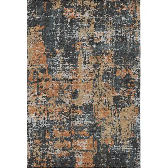 Charcoal Copper And Gray Abstract Washable Area Rug With UV Protection Photo 3