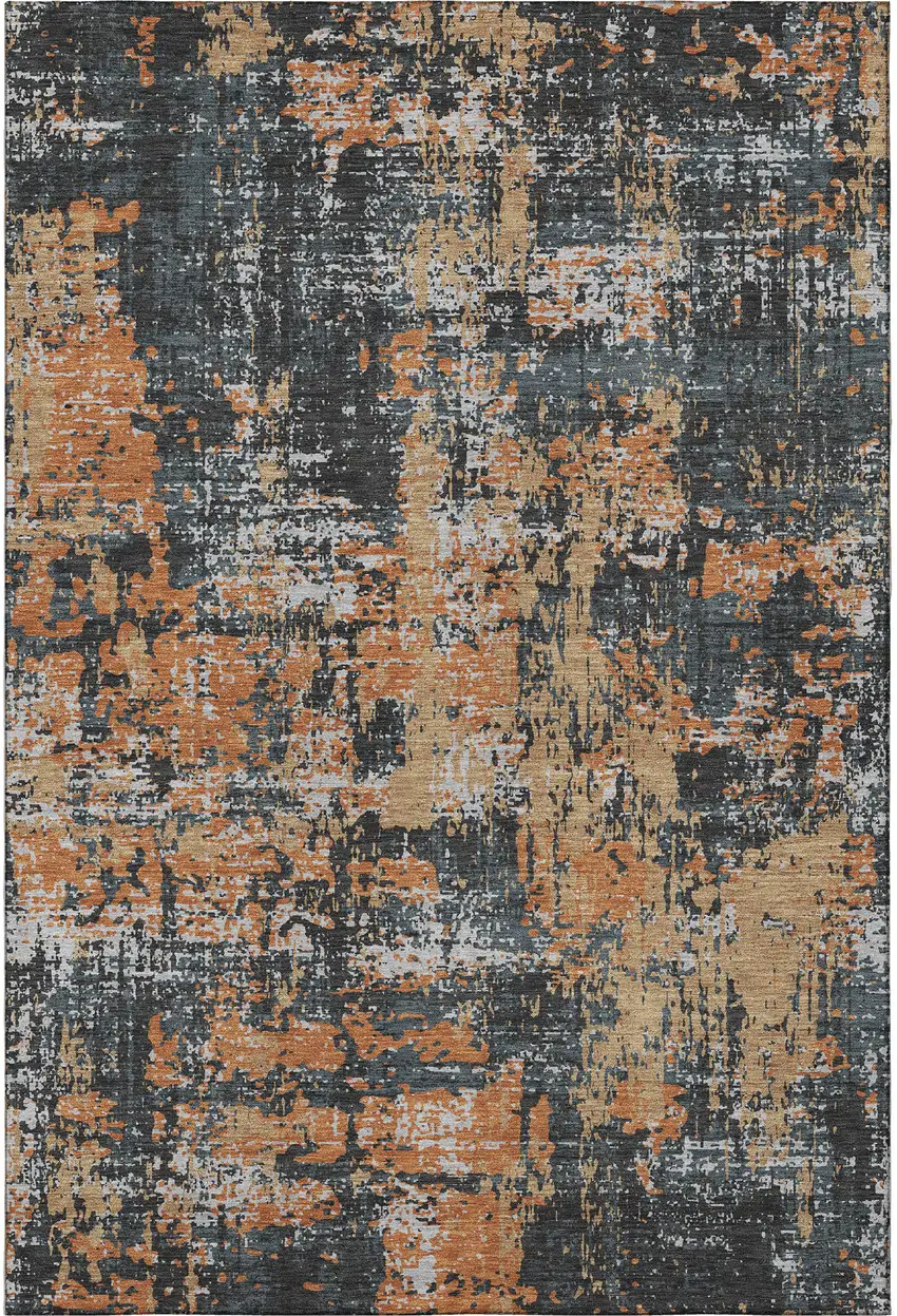Charcoal Copper And Gray Abstract Washable Area Rug With UV Protection Photo 3