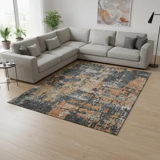 Charcoal Copper And Gray Abstract Washable Area Rug With UV Protection Photo 2