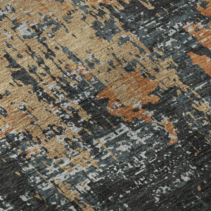 Charcoal Copper And Gray Abstract Washable Area Rug With UV Protection Photo 9