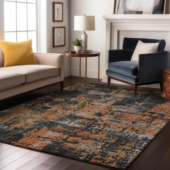 Charcoal Copper And Gray Abstract Washable Area Rug With UV Protection Photo 4