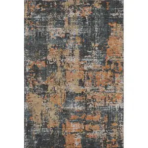 Photo of Charcoal Copper And Gray Abstract Washable Area Rug With UV Protection