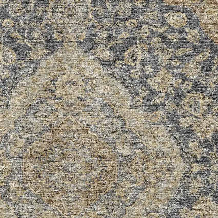 Charcoal Copper And Gray Floral Medallion Washable Area Rug With UV Protection Photo 2