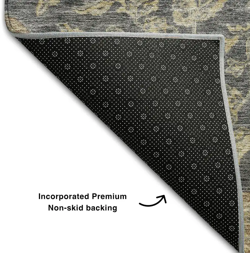 Charcoal Copper And Gray Floral Medallion Washable Area Rug With UV Protection Photo 6