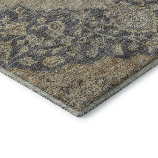 Charcoal Copper And Gray Floral Medallion Washable Area Rug With UV Protection Photo 7