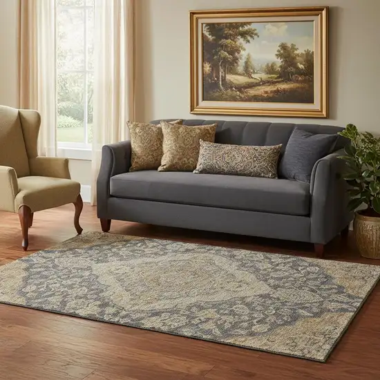 Charcoal Copper And Gray Floral Medallion Washable Area Rug With UV Protection Photo 2