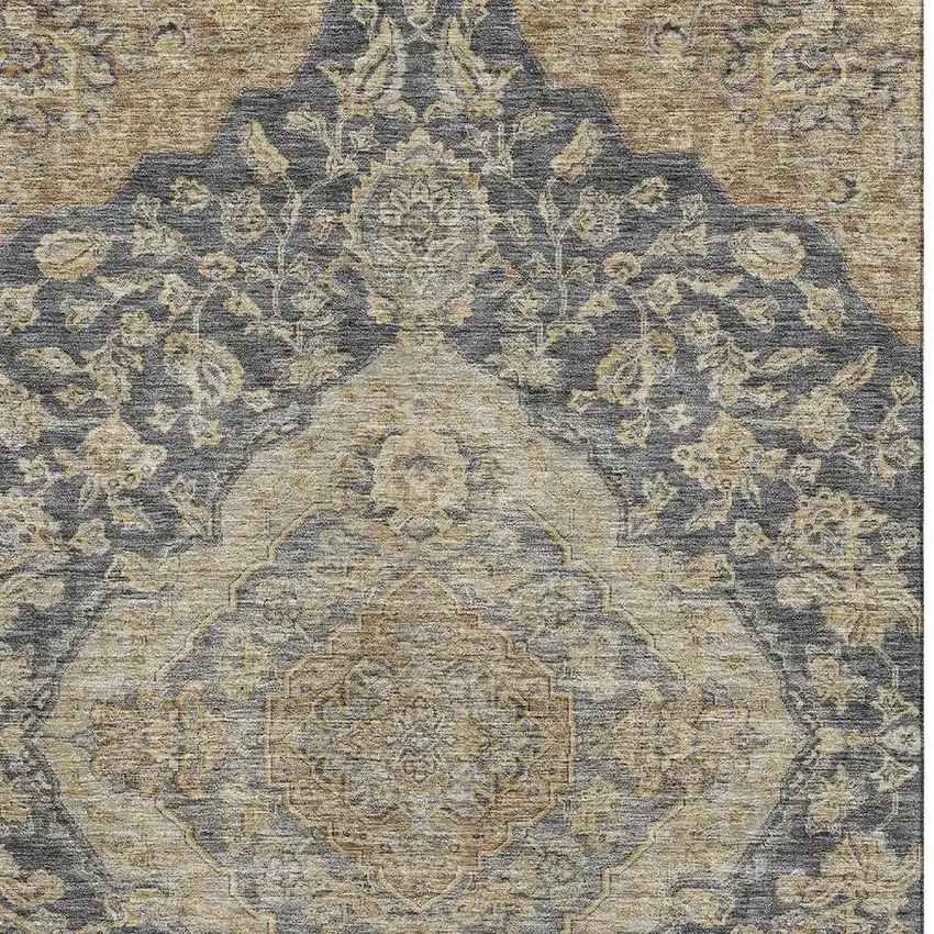 Charcoal Copper And Gray Floral Medallion Washable Area Rug With UV Protection Photo 2