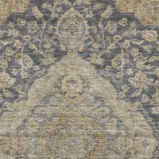 Charcoal Copper And Gray Floral Medallion Washable Area Rug With UV Protection Photo 2
