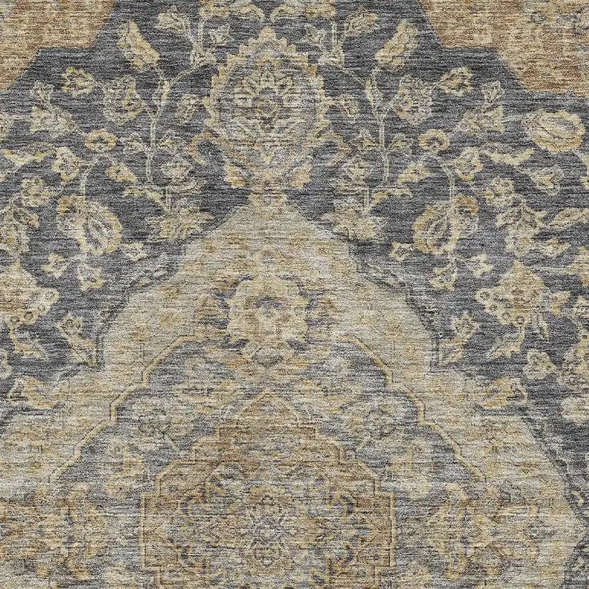 Charcoal Copper And Gray Floral Medallion Washable Area Rug With UV Protection Photo 2