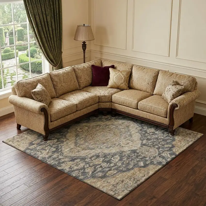 Charcoal Copper And Gray Floral Medallion Washable Area Rug With UV Protection Photo 1
