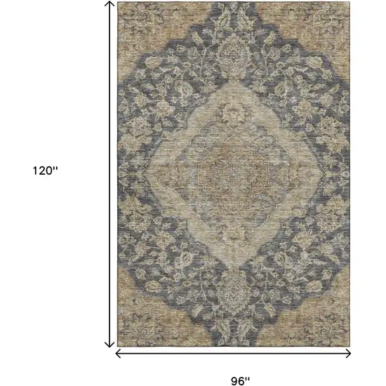 Charcoal Copper And Gray Floral Medallion Washable Area Rug With UV Protection Photo 6