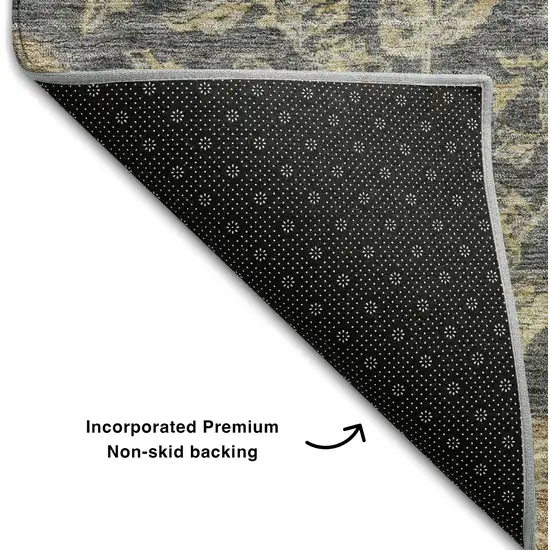 Charcoal Copper And Gray Floral Medallion Washable Area Rug With UV Protection Photo 6