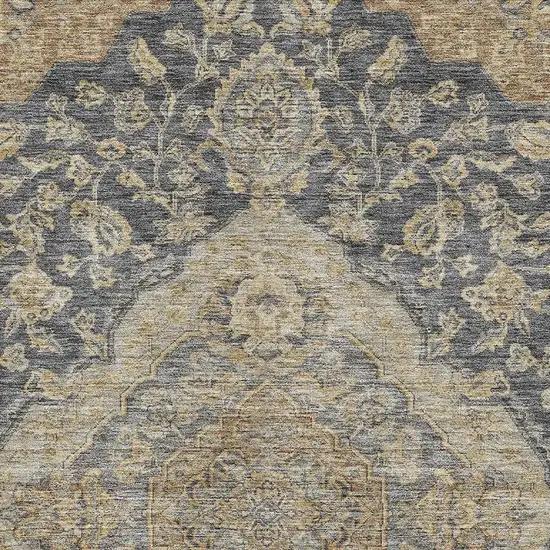 Charcoal Copper And Gray Floral Medallion Washable Area Rug With UV Protection Photo 2