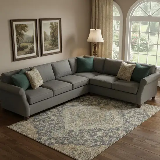 Charcoal Copper And Gray Floral Medallion Washable Area Rug With UV Protection Photo 2