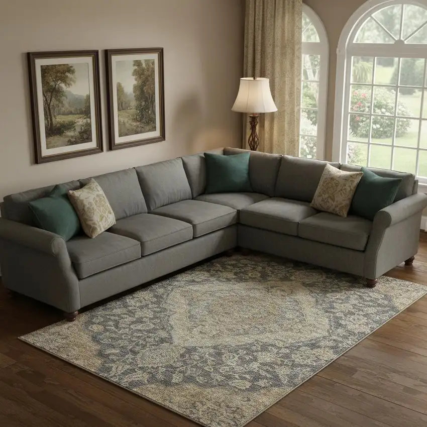 Charcoal Copper And Gray Floral Medallion Washable Area Rug With UV Protection Photo 2