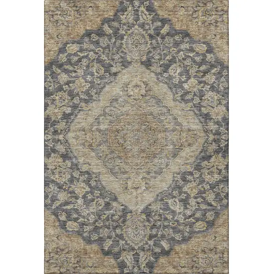 Charcoal Copper And Gray Floral Medallion Washable Area Rug With UV Protection Photo 3