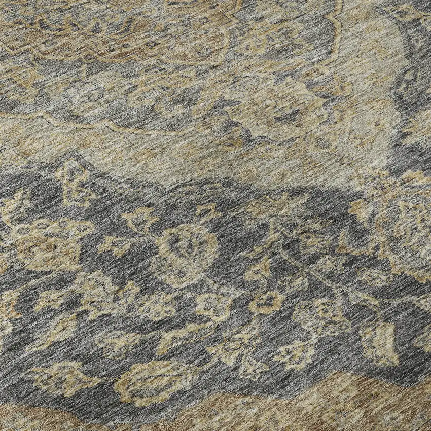 Charcoal Copper And Gray Floral Medallion Washable Area Rug With UV Protection Photo 9