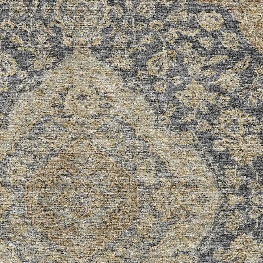 Charcoal Copper And Gray Floral Medallion Washable Area Rug With UV Protection Photo 2
