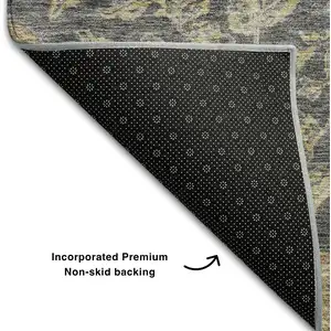 Photo of Charcoal Copper And Gray Floral Medallion Washable Area Rug With UV Protection
