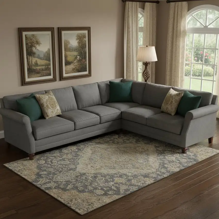 Charcoal Copper And Gray Floral Medallion Washable Area Rug With UV Protection Photo 2