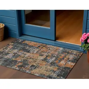Photo of Charcoal Copper And Ivory Abstract Washable Indoor Outdoor Area Rug