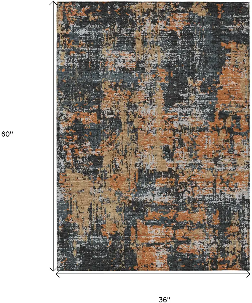 Charcoal Copper And Ivory Abstract Washable Indoor Outdoor Area Rug Photo 3
