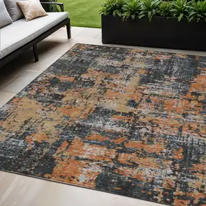 Photo of Charcoal Copper And Ivory Abstract Washable Indoor Outdoor Area Rug