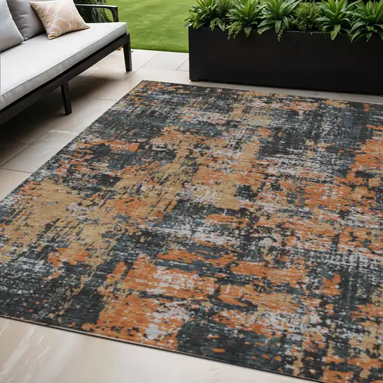 Charcoal Copper And Ivory Abstract Washable Indoor Outdoor Area Rug Photo 1
