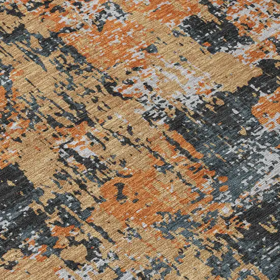 Charcoal Copper And Ivory Abstract Washable Indoor Outdoor Area Rug Photo 5