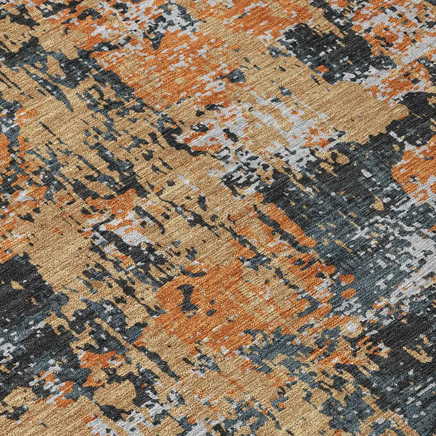 Charcoal Copper And Ivory Abstract Washable Indoor Outdoor Area Rug Photo 5