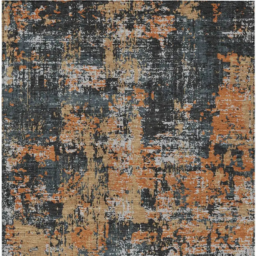 Charcoal Copper And Ivory Abstract Washable Indoor Outdoor Area Rug Photo 6
