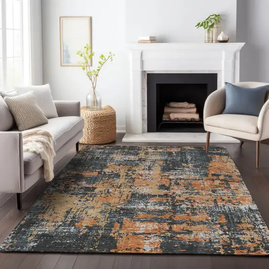 Charcoal Copper And Ivory Abstract Washable Indoor Outdoor Area Rug Photo 9