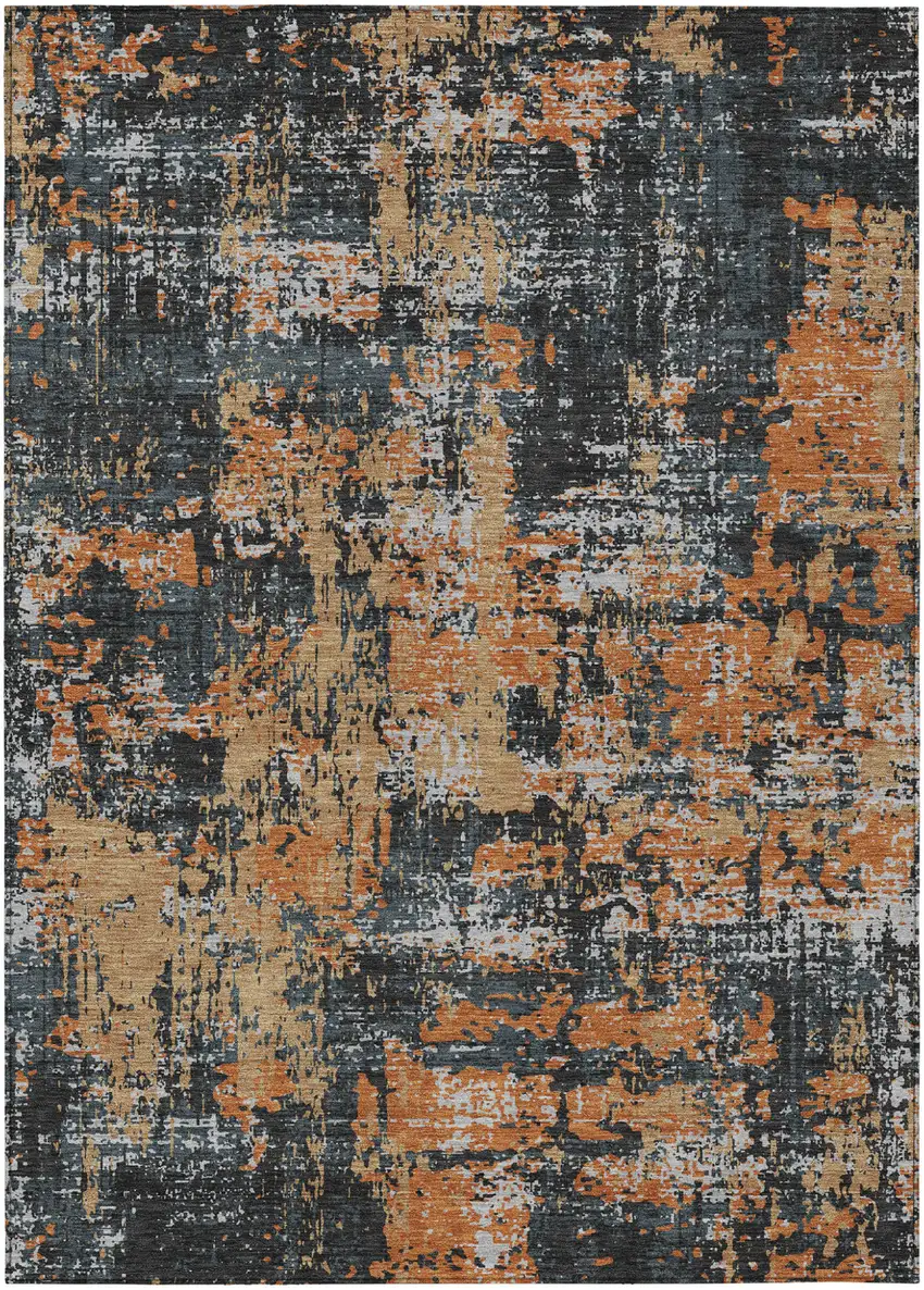 Charcoal Copper And Ivory Abstract Washable Indoor Outdoor Area Rug Photo 2