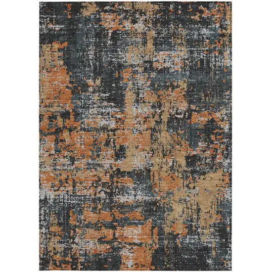 Charcoal Copper And Ivory Abstract Washable Indoor Outdoor Area Rug Photo 7