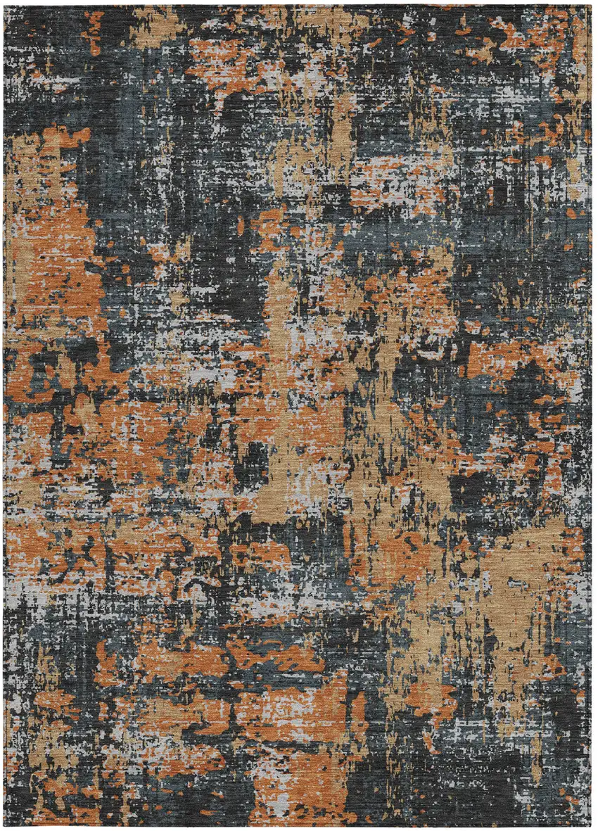 Charcoal Copper And Ivory Abstract Washable Indoor Outdoor Area Rug Photo 7