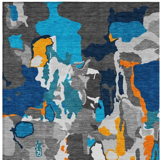 Charcoal Copper And Teal Blue Abstract Washable Indoor Outdoor Area Rug Photo 4