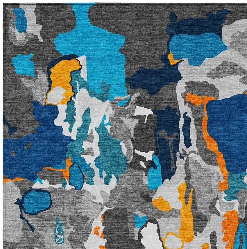 Charcoal Copper And Teal Blue Abstract Washable Indoor Outdoor Area Rug Photo 4