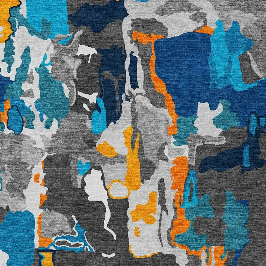 Charcoal Copper And Teal Blue Abstract Washable Indoor Outdoor Area Rug Photo 4