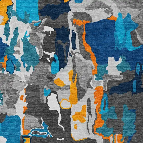 Charcoal Copper And Teal Blue Abstract Washable Indoor Outdoor Area Rug Photo 4