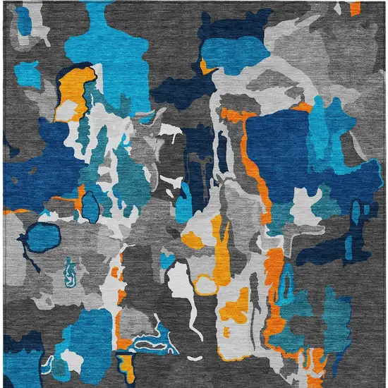 Charcoal Copper And Teal Blue Abstract Washable Indoor Outdoor Area Rug Photo 6