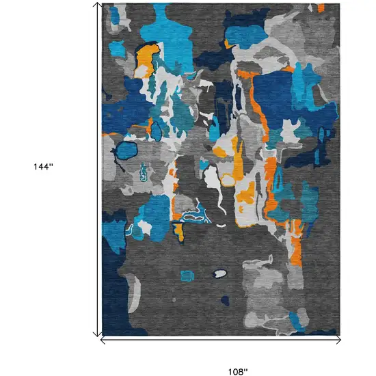 Charcoal Copper And Teal Blue Abstract Washable Indoor Outdoor Area Rug Photo 3