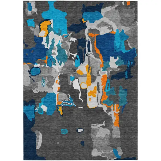 Charcoal Copper And Teal Blue Abstract Washable Indoor Outdoor Area Rug Photo 2
