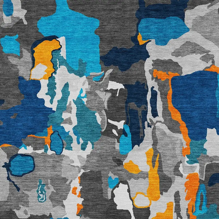 Charcoal Copper And Teal Blue Abstract Washable Indoor Outdoor Area Rug Photo 2