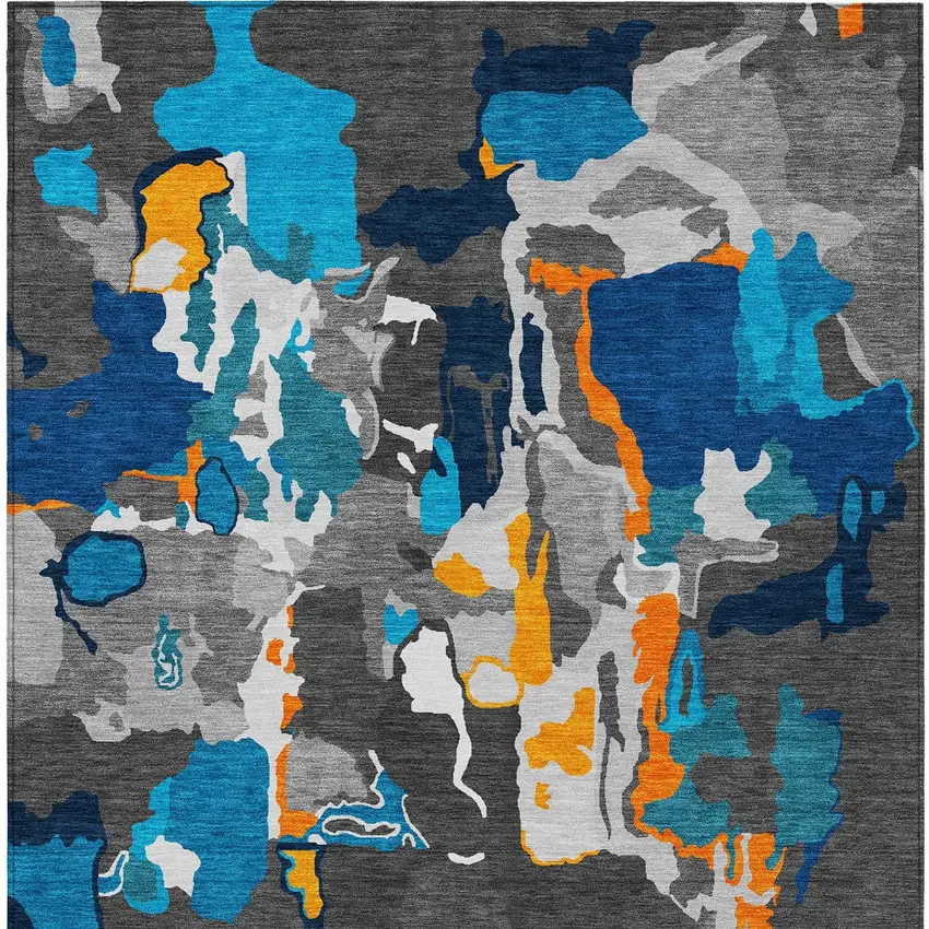 Charcoal Copper And Teal Blue Abstract Washable Indoor Outdoor Area Rug Photo 4