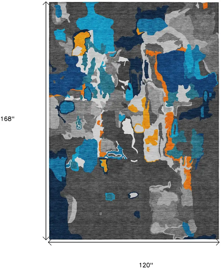 Charcoal Copper And Teal Blue Abstract Washable Indoor Outdoor Area Rug Photo 9