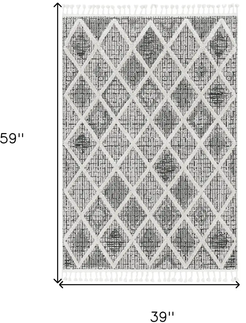 Charcoal Diamonds Area Rug With Fringe Photo 6