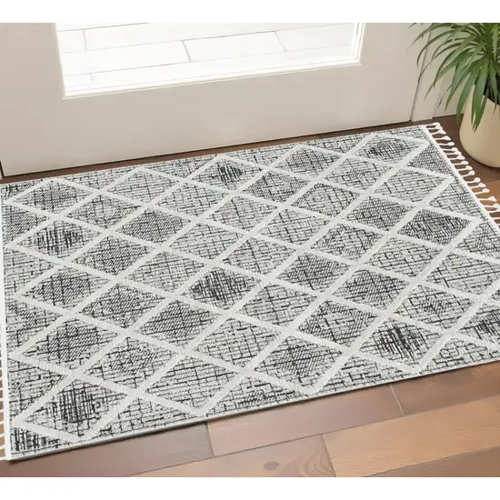 Cream And Charcoal Geometric Area Rug Photo 1