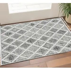 Photo of Charcoal Diamonds Area Rug with Fringe