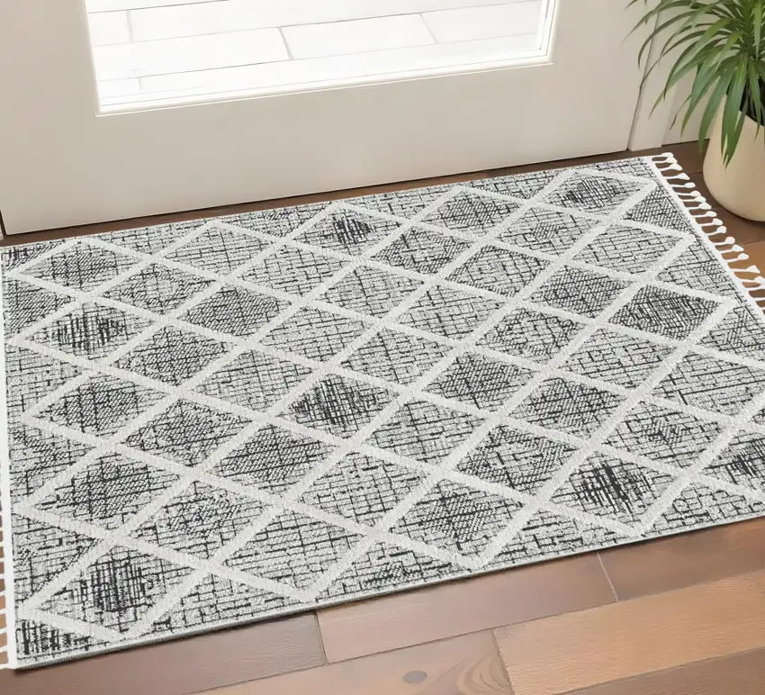 Cream And Charcoal Geometric Area Rug Photo 1